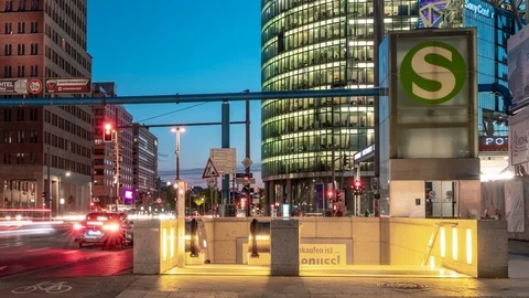 Time lapse of people at train and metro stop in Potsdamer Platz, Berlin Germany Stock Footage 108625899