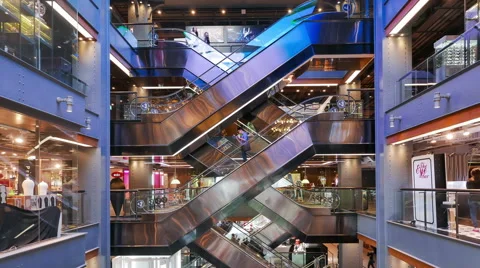 Time-Lapse of People using the escalators in Shopping Mall. Stock Footage 68849341