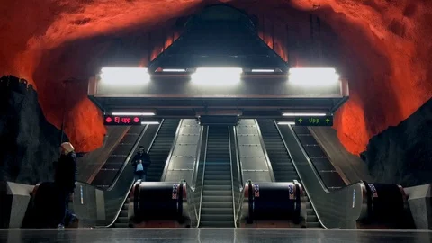 Time-lapse of people using escalators in modern underground subway station Stock Footage 88007926