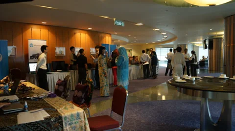 Time lapse people visiting technology exhibition of business intelligence area Stock Footage 37541693