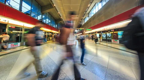 Time Lapse People Walking In And Out The MTR Train Station Of Hong Kong 2016 Stock Footage 64314551