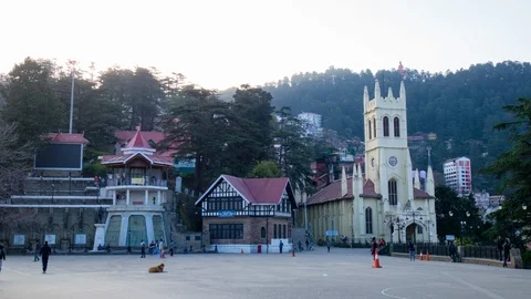 Time Lapse: People walking around The Ridge road, Shimla, India Stock Footage 112362709