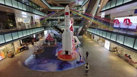 Time Lapse Of People Walking Around A Decorative Model Of Rocket Stock Footage 165633703