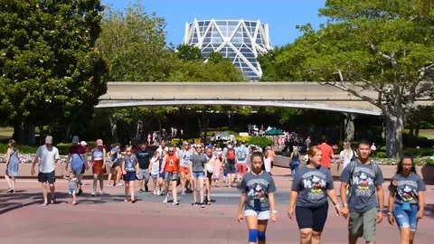 Time lapse of people walking on Future World West area and Monorail in Epcot Stock Footage 109170766