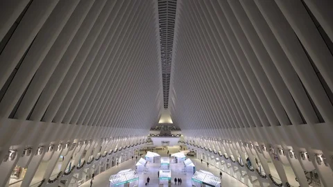 Time-lapse of people walking inside the Oculus modern building in NYC Stock Footage 116601138