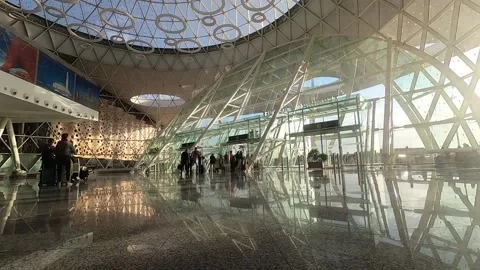 Time-Lapse People Walking Inside The Terminal Of MARRAKECH nternational Airport Stock Footage 145884744