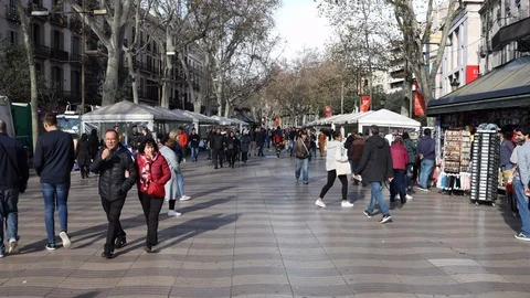 Time lapse of people walking in La Rambla, Barcelona Stock Footage 122424191