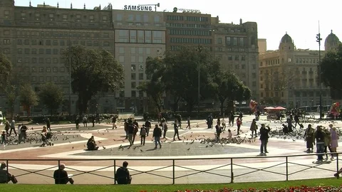 Time lapse of people walking on a large square on a sunny day Stock Footage 93783241