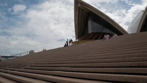 Time Lapse of People Walking on Sydney Opera House Steps Under Cloudy Sky Stock Footage 341672942