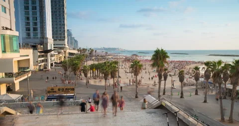 Time lapse of people walking at Tel Aviv Boardwalk, israel Stock Footage 195747148