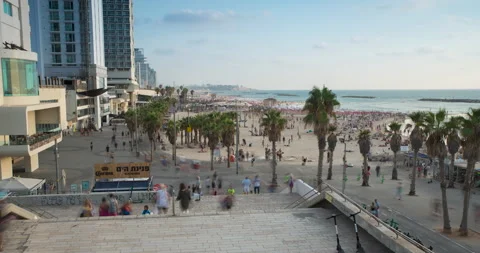 Time lapse of people walking at Tel Aviv Boardwalk, Israel Stock Footage 220100198