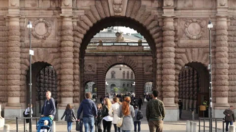 Time Lapse - People Walking through Historical Archway - Stockholm Sweden Stock Footage 64056310