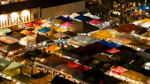 Time lapse, People walking at train night market Ratchada in Bangkok, Thailand. Stock Footage 106671351