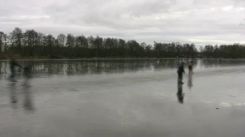 Time lapse from people who are skating on natural ice 1 Stock Footage