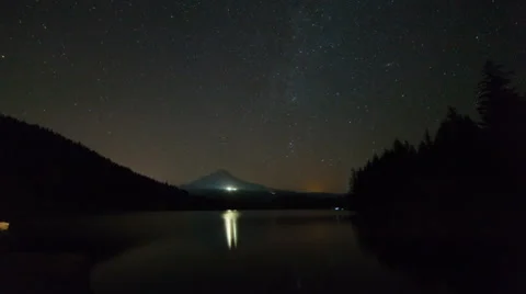 Time Lapse of Perseid Meteor Shower Over Mt Hood Trillium Lake in Oregon 1080p Stock Footage 53348905