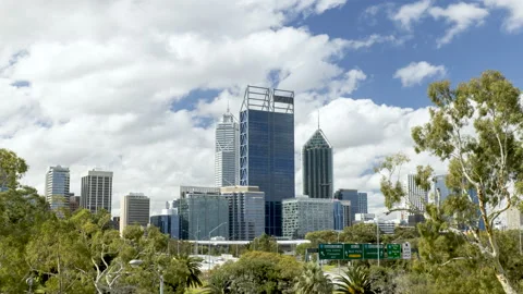 Time lapse of Perth city CBD during the day, clouds moving. Tourism Australia 스톡 동영상 138784587