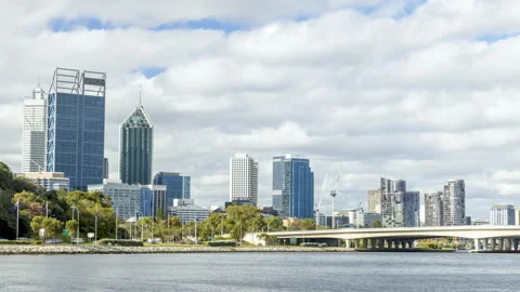 Time lapse of Perth city CBD during the day, clouds moving. Tourism Australia Vídeo Stock 138785039