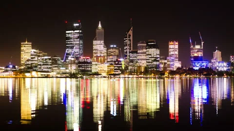 Time Lapse of Perth City Skyline Lights at Night 2014 Stock Footage 42277391