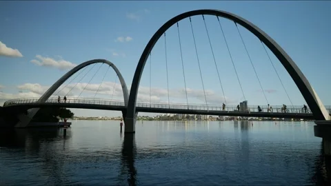 Time lapse Perth pedestrians use Elizabeth Quay Bridge 4K Stock Footage 311650202