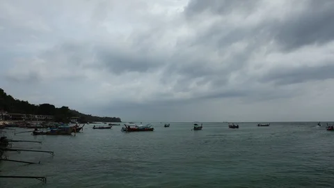 Time Lapse of Phi Phi Don Island Long Tail Boat Passing in Andaman Sea Thailand Stock Footage 99843032