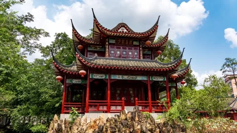 Time-lapse photography of the ancient building Qiaojiao Tower in the traditional Stock Footage 252135828