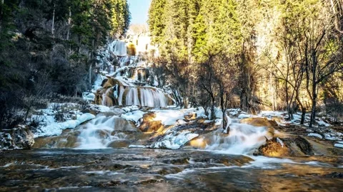 Time lapse Photography of Cascade Waterfall in Jiuzhaigou Sichuan China Stock Footage 336888439