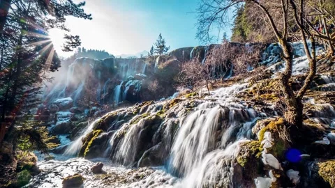 Time lapse Photography of Forest Waterfall in Jiuzhaigou Sichuan China Stock Footage 336888492