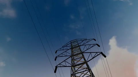 Time-lapse photography of high-voltage power line station tower Stock Footage 265144054