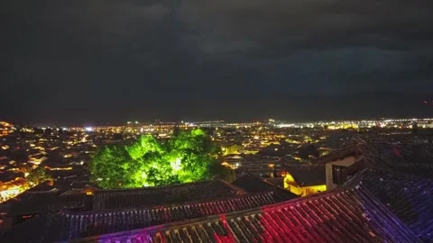Time lapse Photography of Night View of Lijiang Ancient City Before Rainstorm in Video stock 336883407