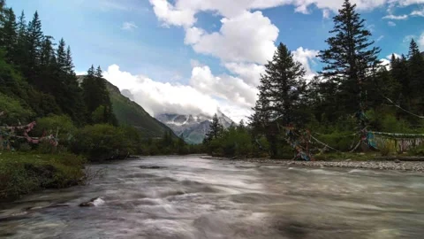 Time-lapse photography of a small stream in the snowy mountains Video stock 337918990
