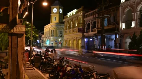 Time Lapse Phuket Town at Night, Phuket, Thailand Stock Footage 84648236