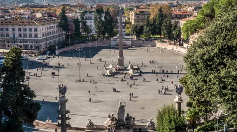 Time-lapse of Piazza del Popolo in Rome in Italy Stock Footage 44190464