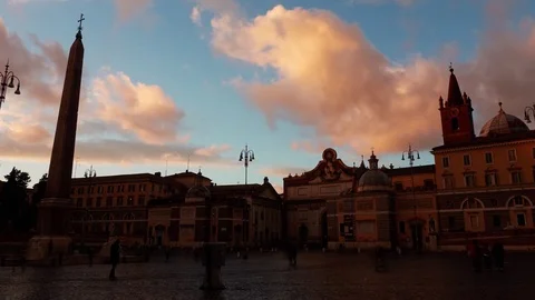 Time Lapse of Piazza del Popolo, with the Obelisk and northern gate of Rome Stock Footage 77327342
