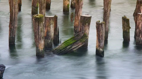 Time lapse. Piles of the old bridge. Stock Footage 289791