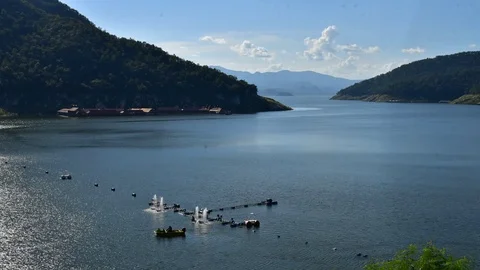 Time lapse-  Ping river Bhumibol Dam , Tak, Thailand Stock Footage 80411701