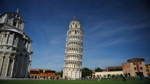 Time Lapse of Pisa Cathedral Crowd of People Visit Famous Leaning Tower Sight Stock Footage 99666128