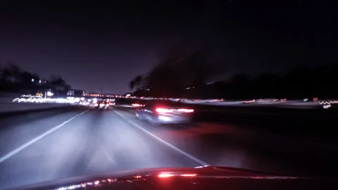 Time Lapse Point Of View Shot Of Cars Moving On Roads In Illuminated City At Stock Footage 206317676
