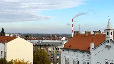 Time-lapse of a polluting chimney in Belgrade, Serbia Stock Footage 142686787