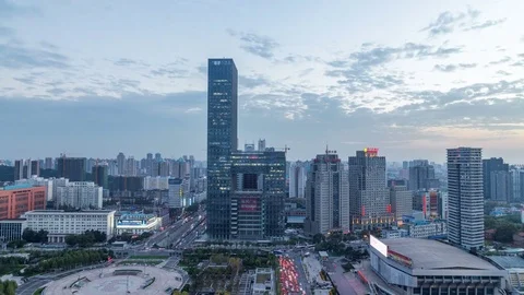 Time lapse of the poly plaza in Wuhan city china.from day to night Video stock 74256922