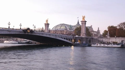 Time lapse Pont Alexandre 3 and Grand Palais at sunset in Paris Stock Footage 109133382
