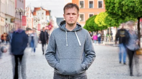 Time-lapse portrait of man in crowd Stock Footage 107818805