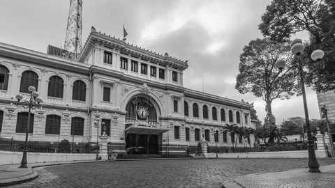 Time-lapse, Post Office (Buu Dien), Saigon. Black And White Stock Footage 115957837