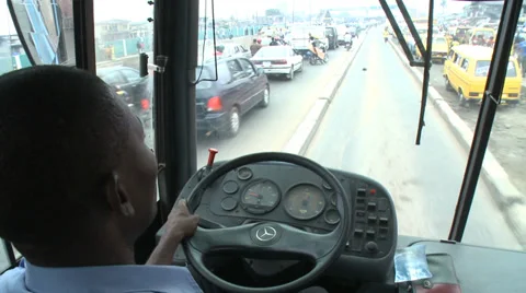 Time Lapse, POV bus driver in busy Lagos traffic Stock Footage 38477501