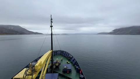 Time-lapse POV from Ship Bow in Calm Remote Fjord Stock Footage 346223028