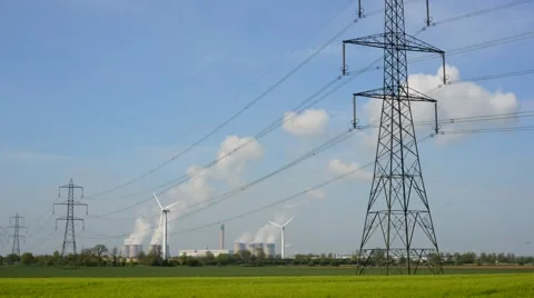 Time lapse power generating windmills and drax power station uk Stock Footage 49845972