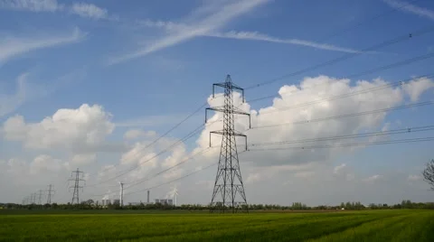 Time lapse power generating windmills and drax power station uk Stock Footage 49846381