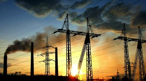Time Lapse. Power Lines in Sunset. Stock Footage 510168