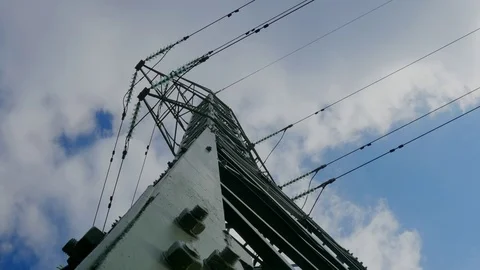 Time Lapse of Power Pole of Electric Transmission Network against Blue Sky Stock Footage 71154652