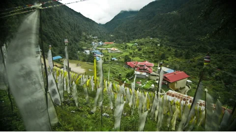 Time lapse of prayer flags blowing in wind Stock Footage 62388203