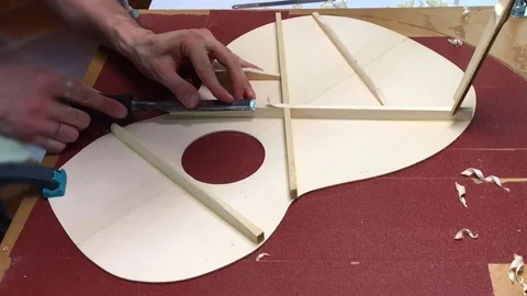 Time lapse of Professional luthier adding parts to acoustic guitar Видео 113888553